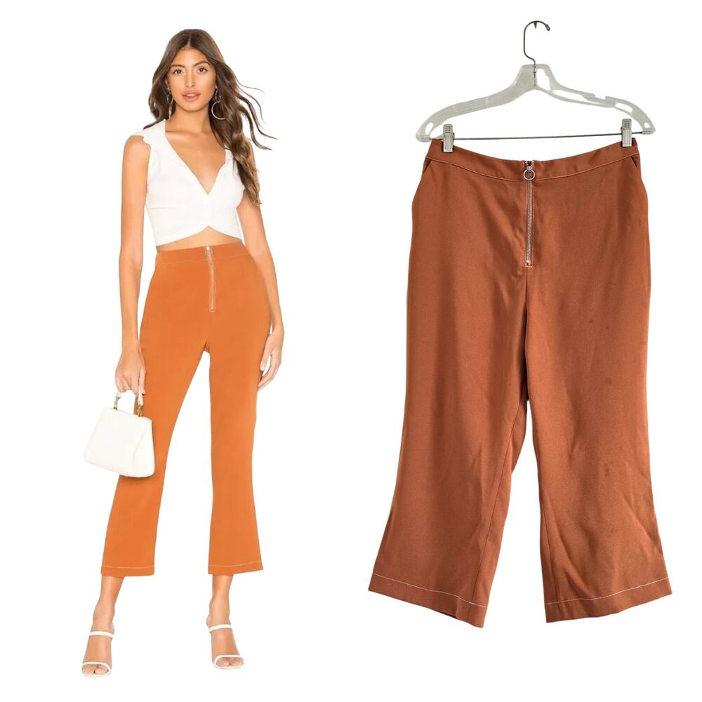 Tularosa High Waisted Front Zip Cropped Pants Rust Orange Brown M